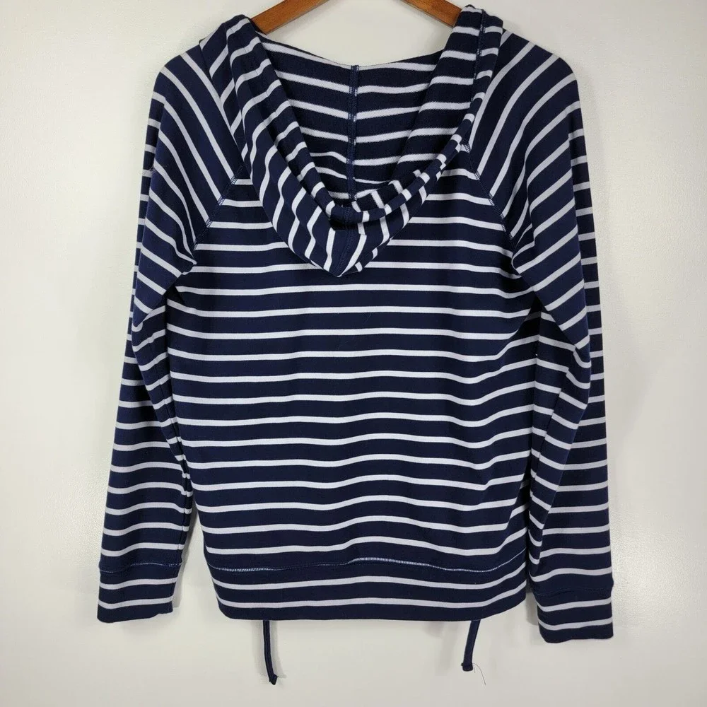 Michael Kors Women's Sz Sm Pullover Hoodie Navy and White Striped Lace Up Detail